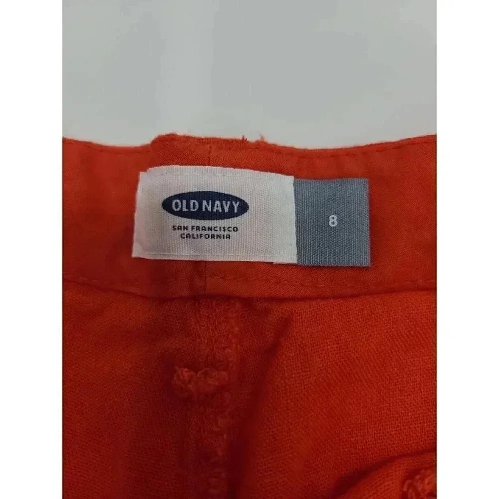 Old Navy Orange Linen Shorts Women's Size 8 Flat Front Pockets - Picture 2 of 7